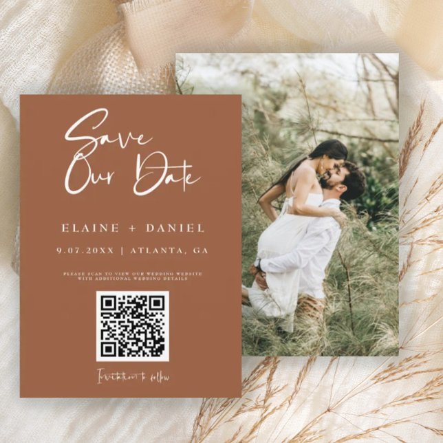 Minimalistische rustikale Schrift QR-Code-Foto Save The Date (Von Creator hochgeladen)
