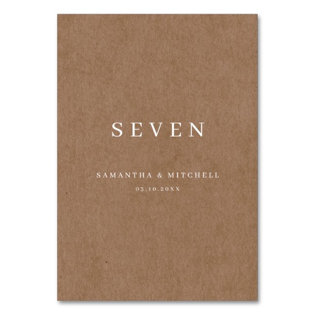 Minimalistische rustikale Tischnummer (Vorderseite)