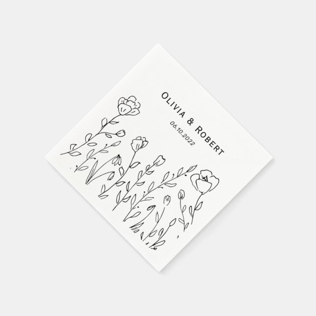 Minimalistische Rustikale Wildblume Hochzeit Serviette (Ecke)