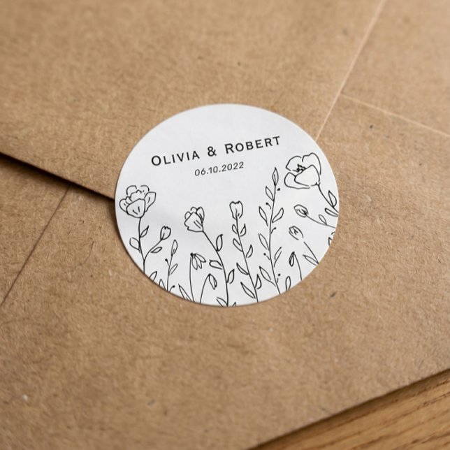Minimalistische rustikale Wildblume Runder Aufkleber (Von Creator hochgeladen)