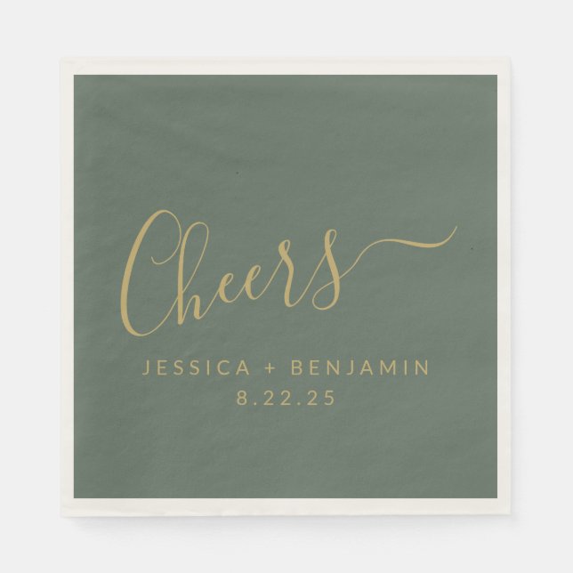 Minimalistische Sage Green Gold Custom Wedding Serviette (Vorderseite)