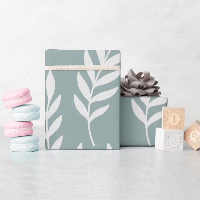 MINIMALISTISCHE SAGE GREEN LEAFE FOLIAGE BOTANIC GESCHENKPAPIER (Babyparty)