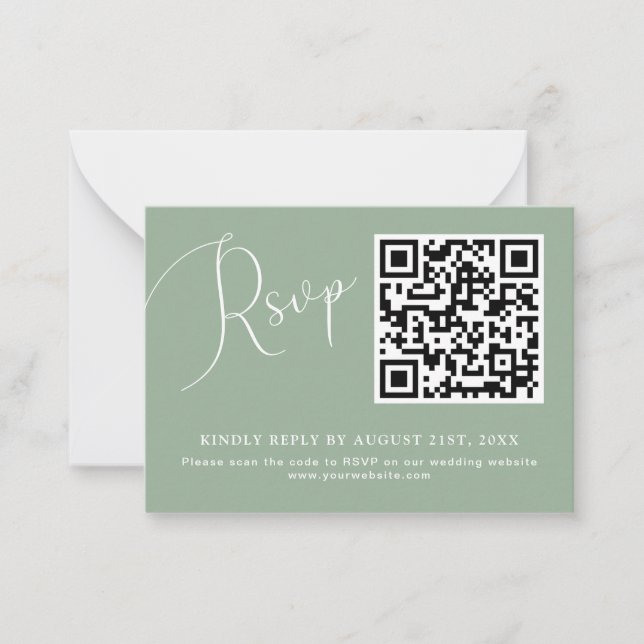 Minimalistische Sage Green QR Code Wedding RSVP Ca Mitteilungskarte (Vorderseite)
