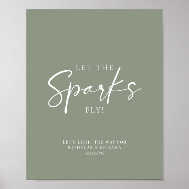 Minimalistische Sage Green Wedding Sparkler Absend Poster (Vorne)