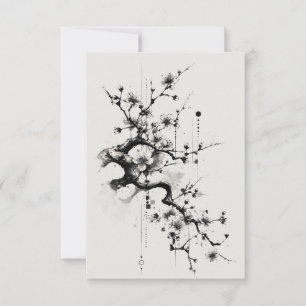 Minimalistische Sakura-Tintenblüte Dankeskarte