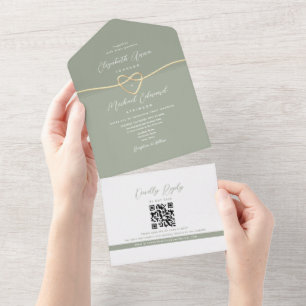Minimalistische Salbei-Grüne QR-Code-Hochzeit All In One Einladung