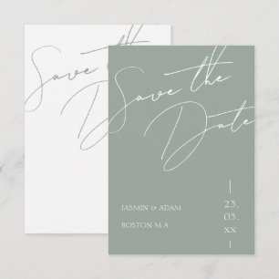 Minimalistische Salbeigrüne Schrift-Typografie-Hoc Save The Date