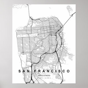 Minimalistische San Francisco Karte (Schwarz & Wei Poster