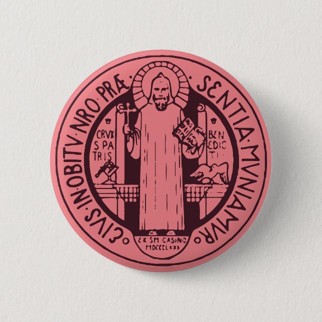 Minimalistische Sankt-Benedikt-Medaillen-Symbolkun Button (Vorderseite)