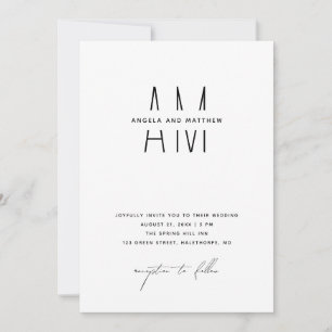 Minimalistische, saubere Monogramm Hochzeit + QR / Einladung