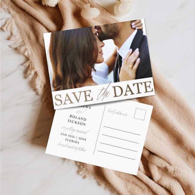 Minimalistische Save the Date Imitate Gold und Fot Postkarte (Von Creator hochgeladen)