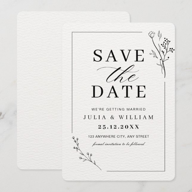 Minimalistische Save the Date Karte, Moderne Hochz (Vorne/Hinten)