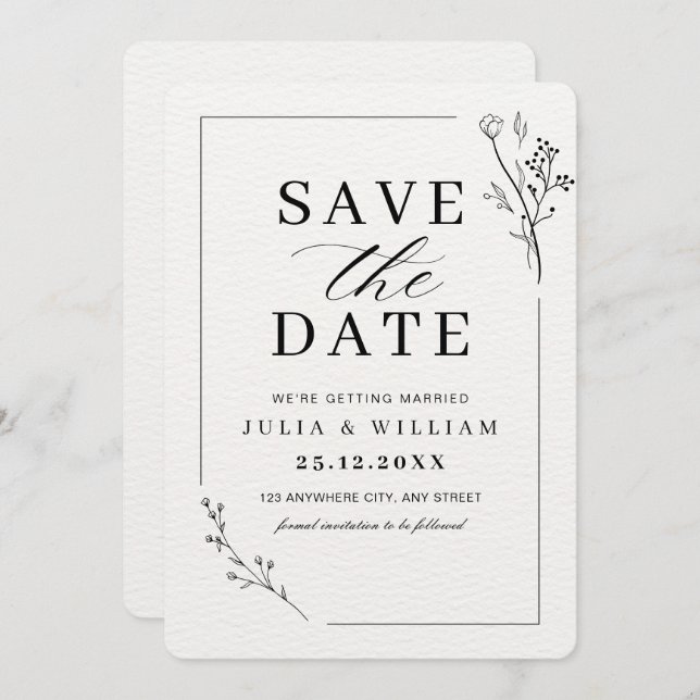 Minimalistische Save the Date Karte, Moderne Hochz Einladung (Vorne/Hinten)