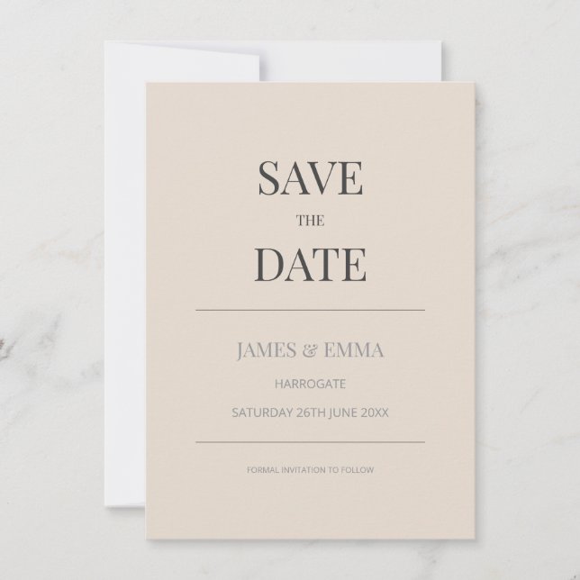 Minimalistische Save-the-Date-Karte Soft Latte (Vorderseite)