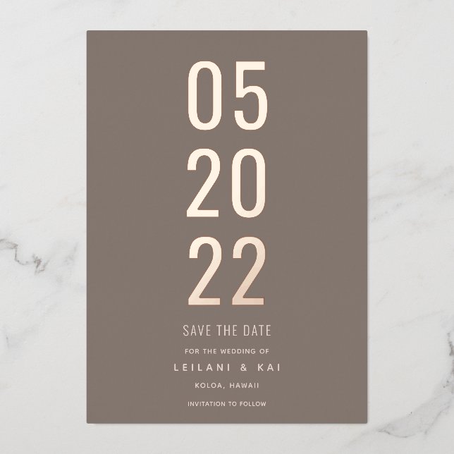 Minimalistische Save the Date Schokolade Folieneinladung (Vorderseite)