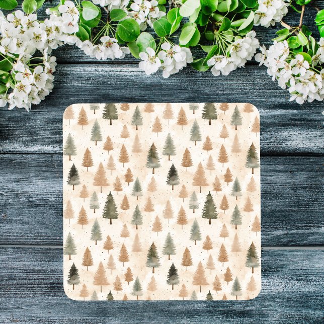 Minimalistische Scandi neutrale beige Xmas Bäume Glasuntersetzer (Minimalistic Scandi Neutral Beige Xmas Trees Glass Coaster)