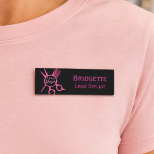 Minimalistische Schere Pink Schwarz Luxus-Friseurs Namensschild