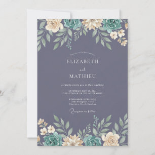 Minimalistische Schiefer-Purple Blättrige Hochzeit Einladung