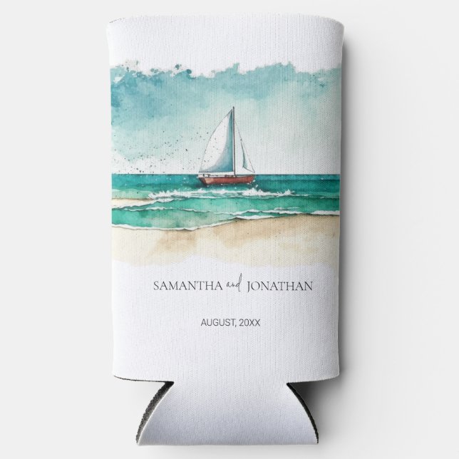 Minimalistische Schifffahrt mit nautischen Aquarel Selters Dosenkühler (Vorderseite)