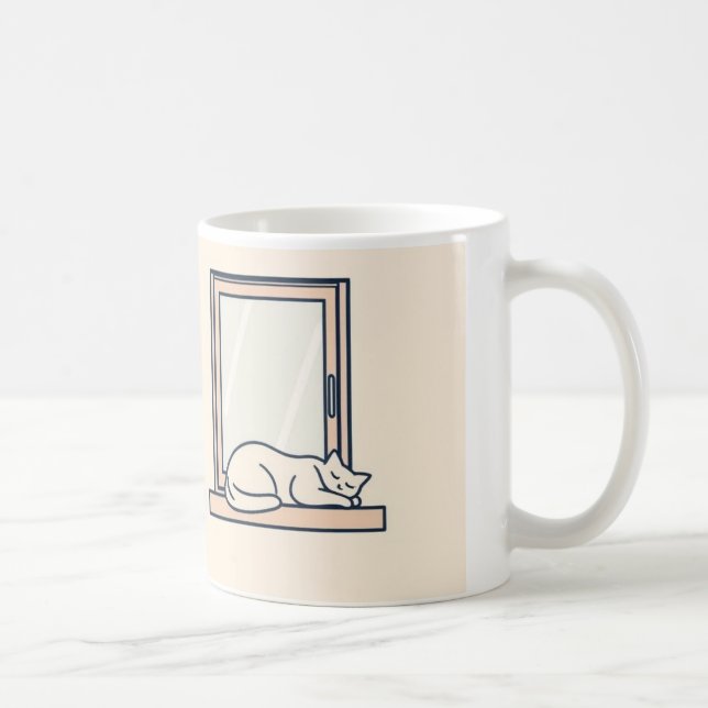 Minimalistische Schlafkatze auf Windows - Gemütlic Kaffeetasse (Rechts)