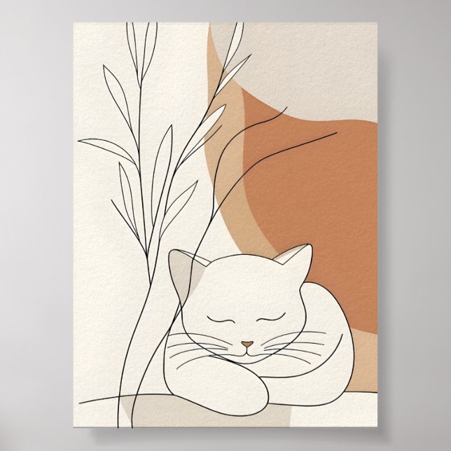 Minimalistische Schlafkatze & Boho Botanik Poster (Vorne)