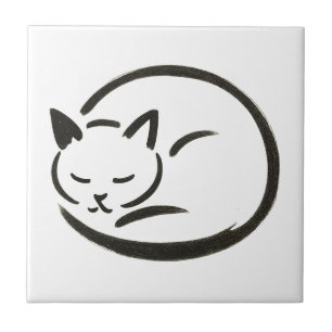 Minimalistische Schlafkatze - Farbstich - Design f Fliese