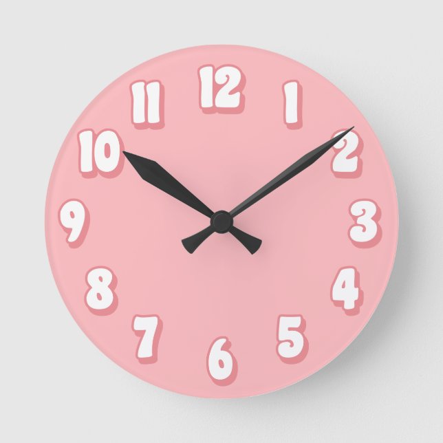 Minimalistische Schlichte Pastete Rosa Retro Runde Wanduhr (Vorderseite)