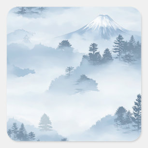 Minimalistische schneebedeckte Berge Blau Weiß Quadratischer Aufkleber