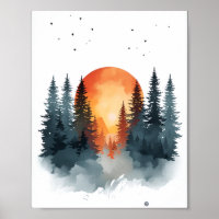 Minimalistische schneebedeckte Kiefernwald-Sonnenu