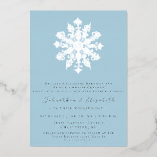 Minimalistische Schneeflocke Eisblaue Hochzeit Folieneinladung