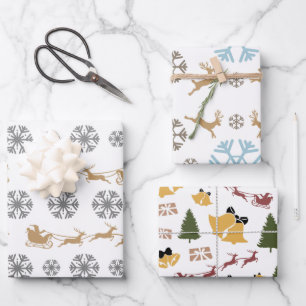 Minimalistische Schneeflocken, Hirsche, Bäume und  Geschenkpapier Set