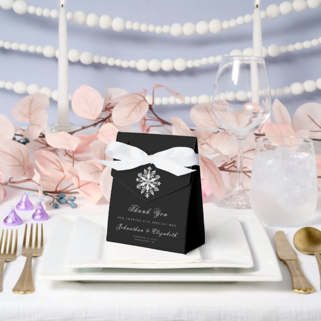 Minimalistische Schneeflocken-Hochzeit | Schwarz Geschenkschachtel (Hochzeit)