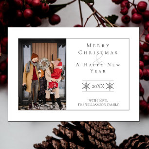 Minimalistische Schneeflocken   Weiße Fotokarte Feiertagskarte