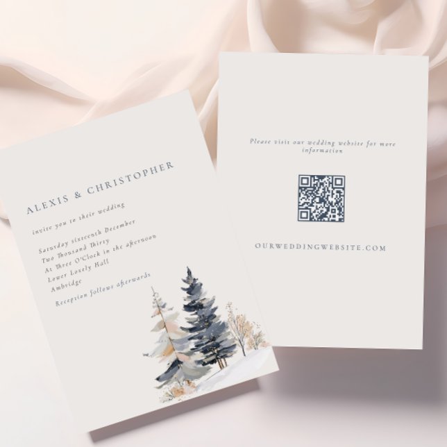 Minimalistische Schneewinterbäume QR-Hochzeit Einladung (Von Creator hochgeladen)