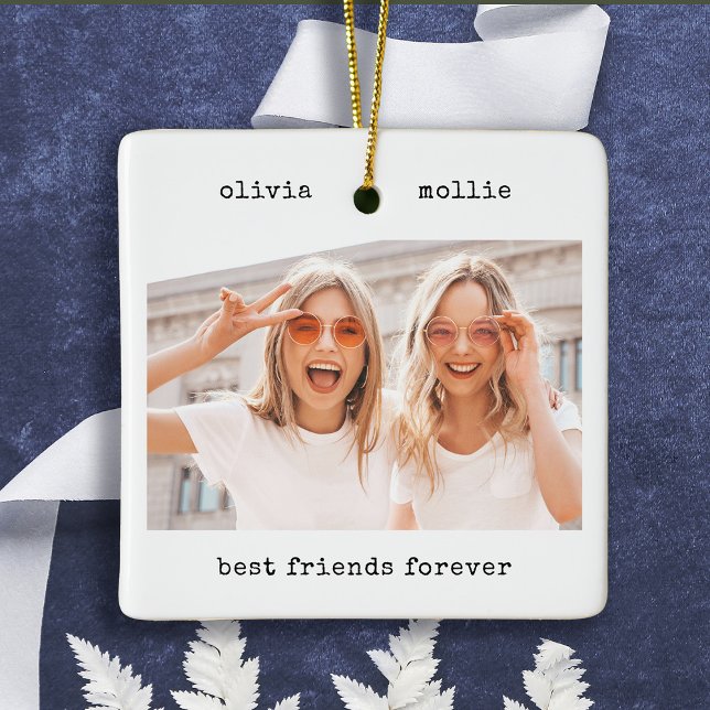 Minimalistische Schreibmaschine | Best Friends For Keramikornament (A trendy, simple vintage style ornament to gift your very best friends - with two photos and names!)