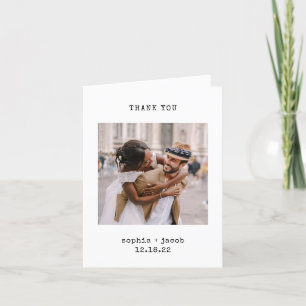 Minimalistische Schreibmaschine   Drei Fotos Hochz Dankeskarte