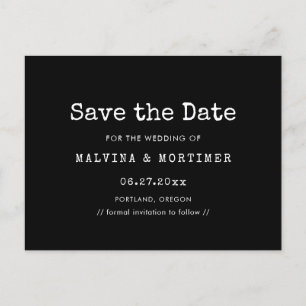 Minimalistische Schreibmaschine Save the Date Post Ankündigungspostkarte