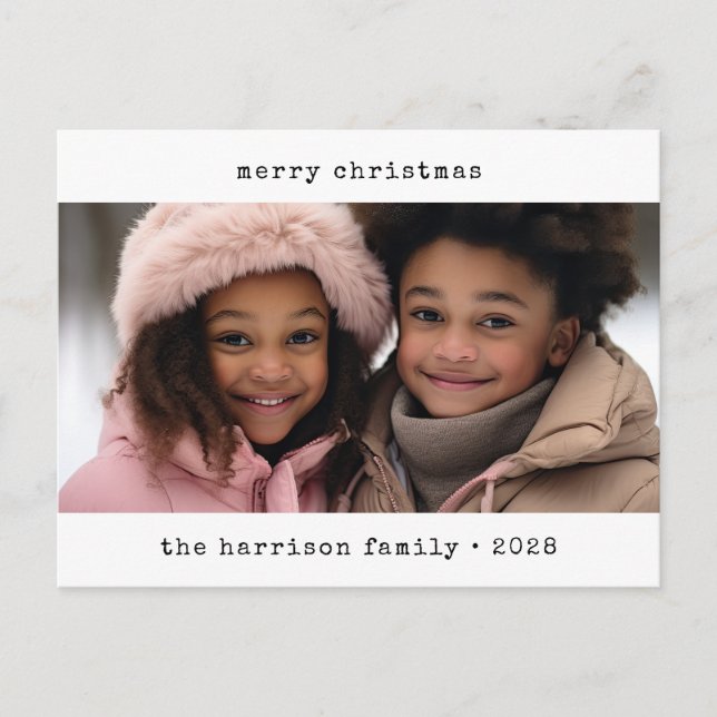 Minimalistische Schreibmaschinenweihnachtszeit Feiertagspostkarte (Vorderseite)