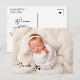Minimalistische Schrift Foto Neugeborenen Danke Postkarte