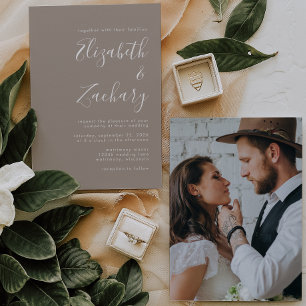 Minimalistische Schrift Foto Taupe Hochzeit Einladung