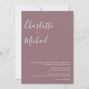 Minimalistische Schrift Mauve Foto Hochzeit Einladung