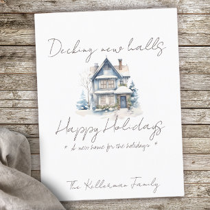 Minimalistische Schrift, neue Haus Aquarell Weihna Feiertagspostkarte