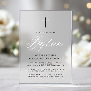 Minimalistische Schrift Schwarz Weiß Einfache Tauf Acryleinladungen