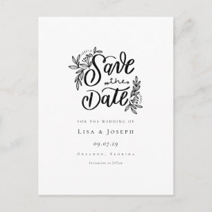 Minimalistische Schrift Schwarzweiß Save-the-Date- Postkarte