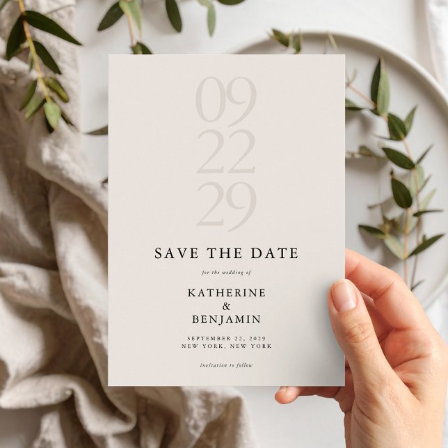 Minimalistische Schwarz-Elfenbeinhochzeit Save The Date (Von Creator hochgeladen)
