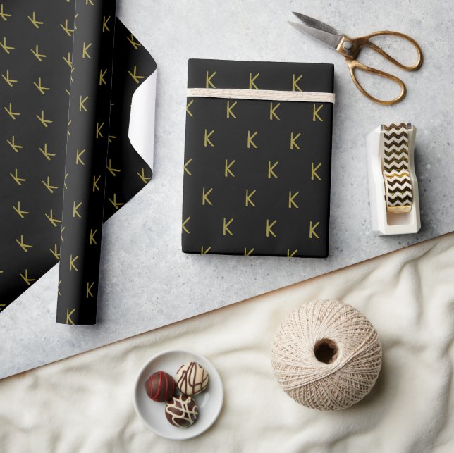 Minimalistische Schwarz-Gold-Monogramm Geschenkpapier (Kunsthandwerk)