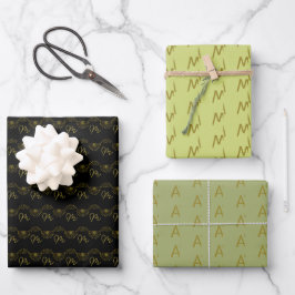 Minimalistische Schwarz-Gold-Monogramm Geschenkpapier Set