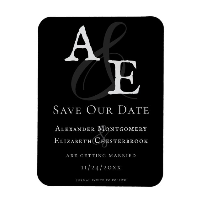 Minimalistische Schwarz-Monogramm Save the Date Magnet (Vertikal)