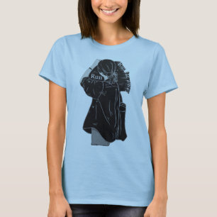 Minimalistische Schwarz-Weiß-Anime-Girl-Linienkuns T-Shirt