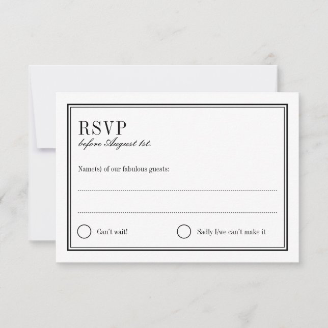 Minimalistische Schwarz-Weiß-Antwort-Karte RSVP Karte (Vorderseite)